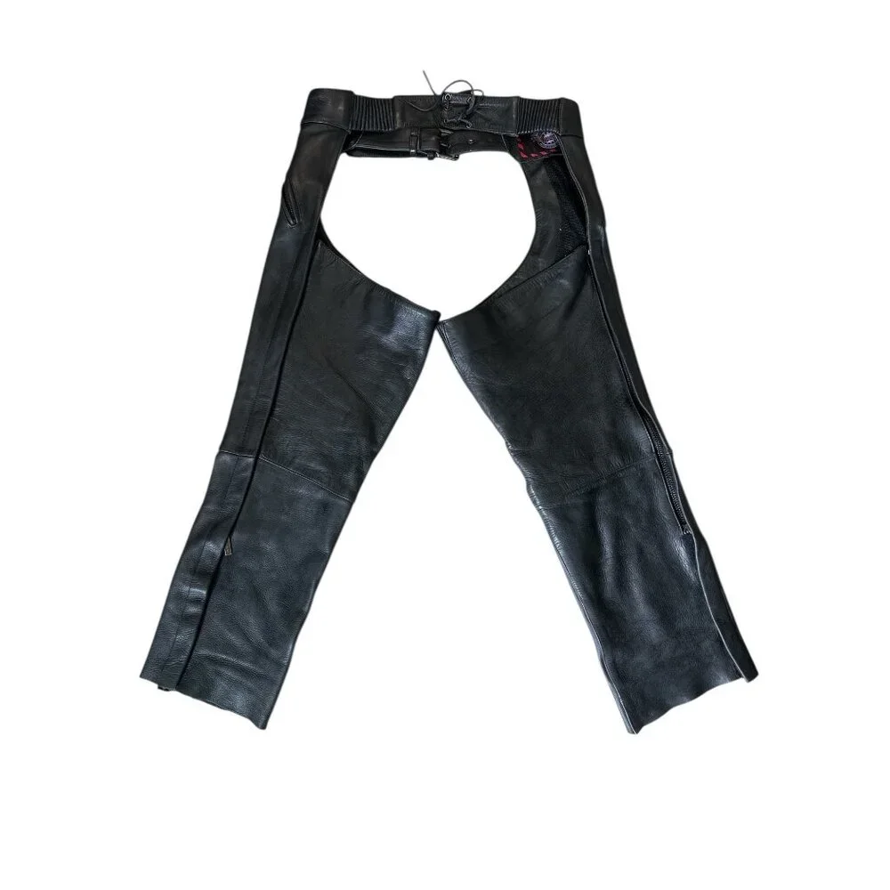 Milwaukee Biker Leather Chaps Men Large Black Adjustable Waist Motorcycle Cowboy